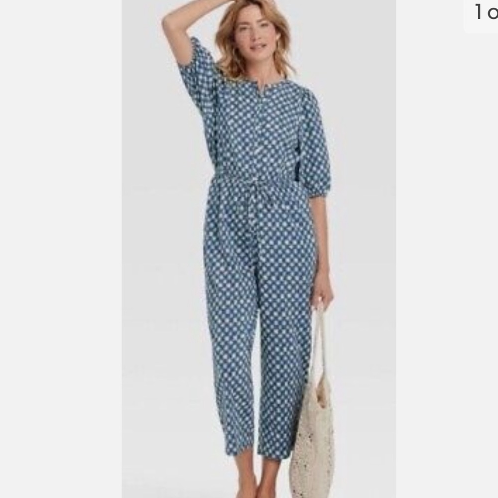 Universal Thread Womens Jumpsuit Small Blue Star One piece Half Sleeve Pants New